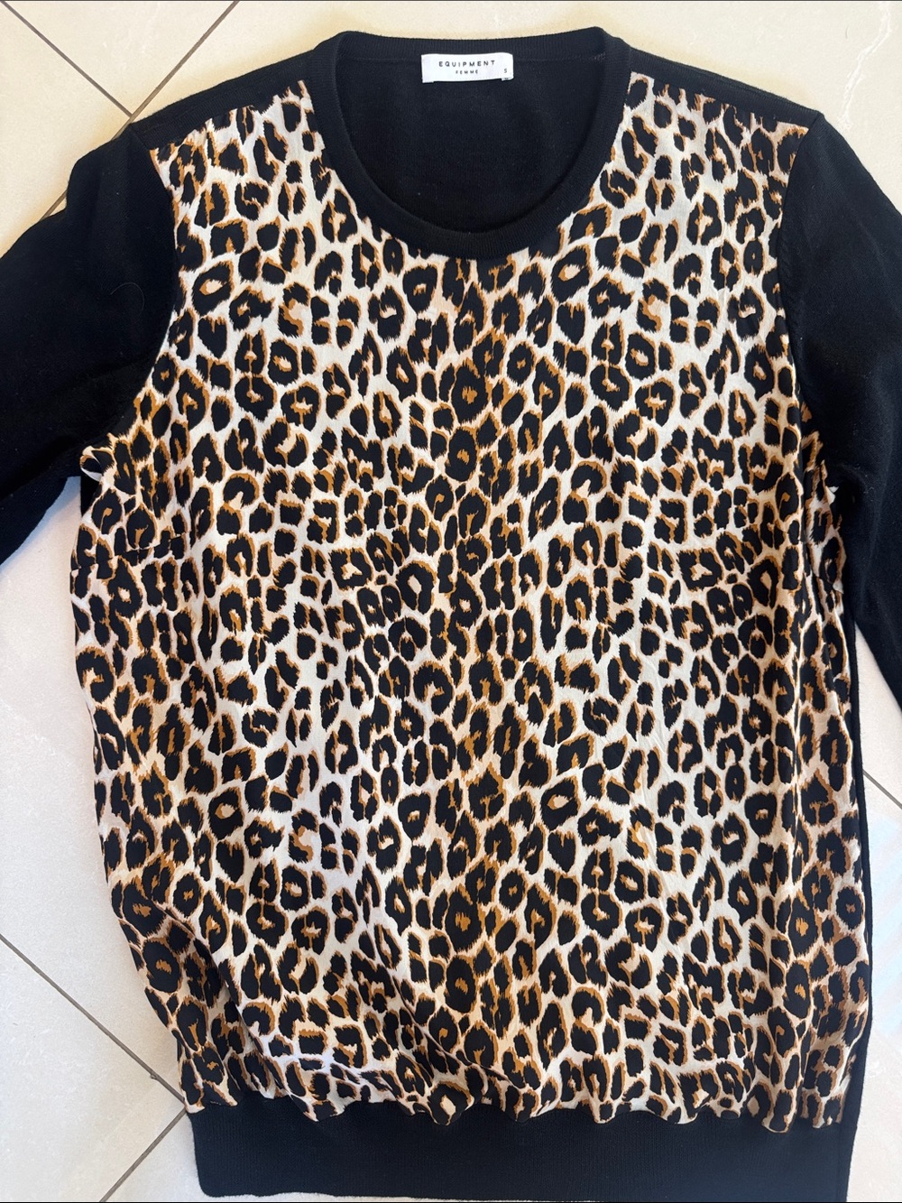 Equipment Leopard Print 100% Silk and wool Pullover Top - Black & Brown